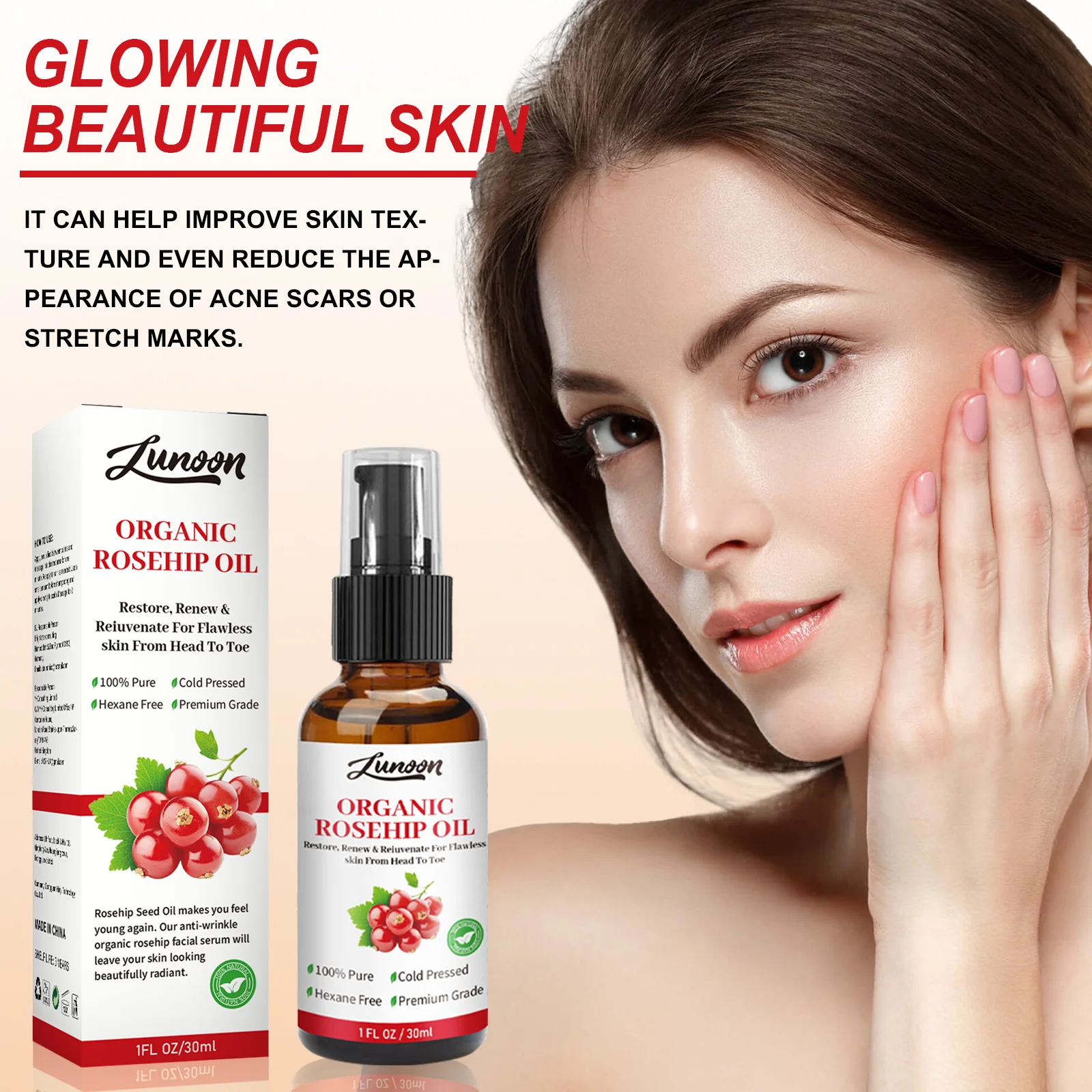 Rosehip Essential Oil Face and Body Skin Care Anti-Dry Moisturizing Brighten Skin Moisturizing Massage Essential Oil