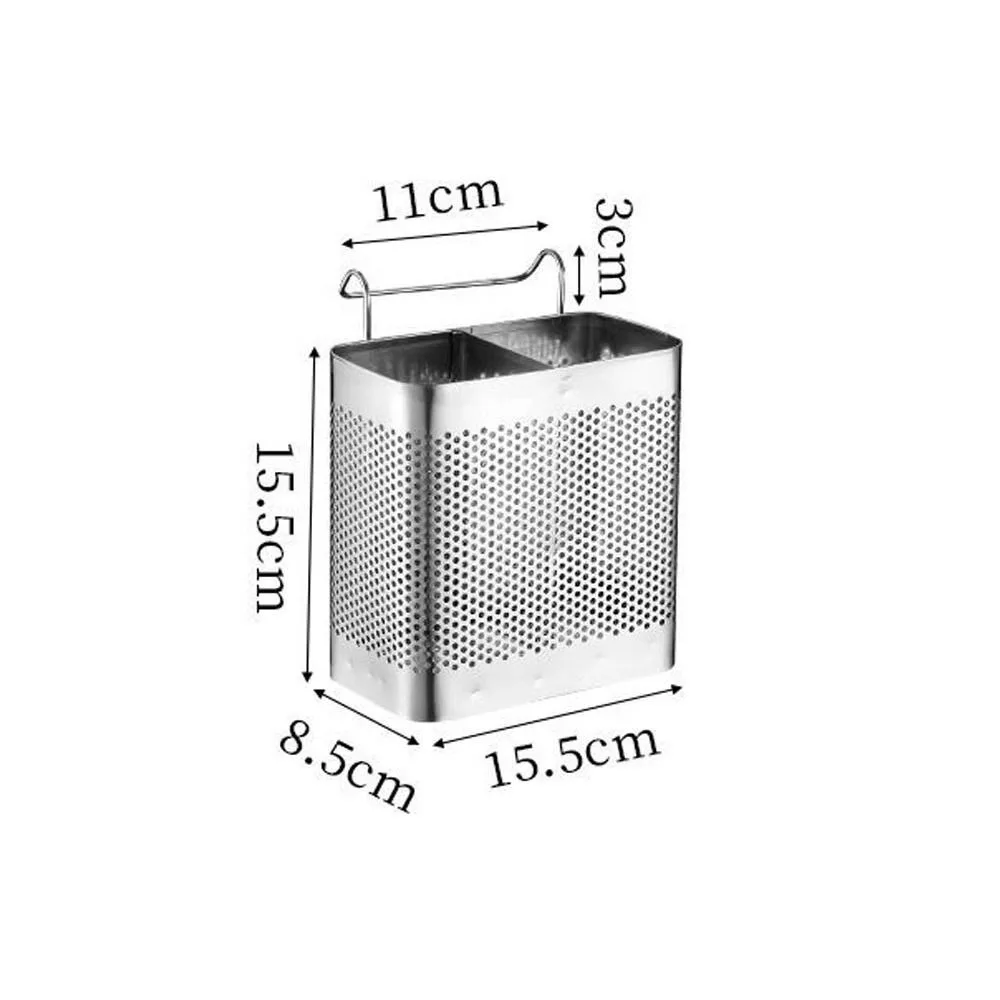 

Convenient Silver Stainless Steel Chopsticks Rack Space Saving with Hooks Cutlery Drying Basket Hanging Tableware Drainer Spoon