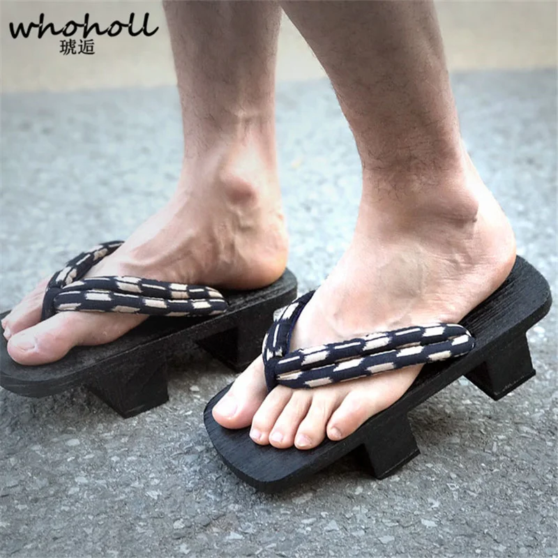 Whoholl original geta homem mulher japonês quimono tamancos cosplay trajes de madeira sapatos flip flops plataforma de dois dentes chinelos