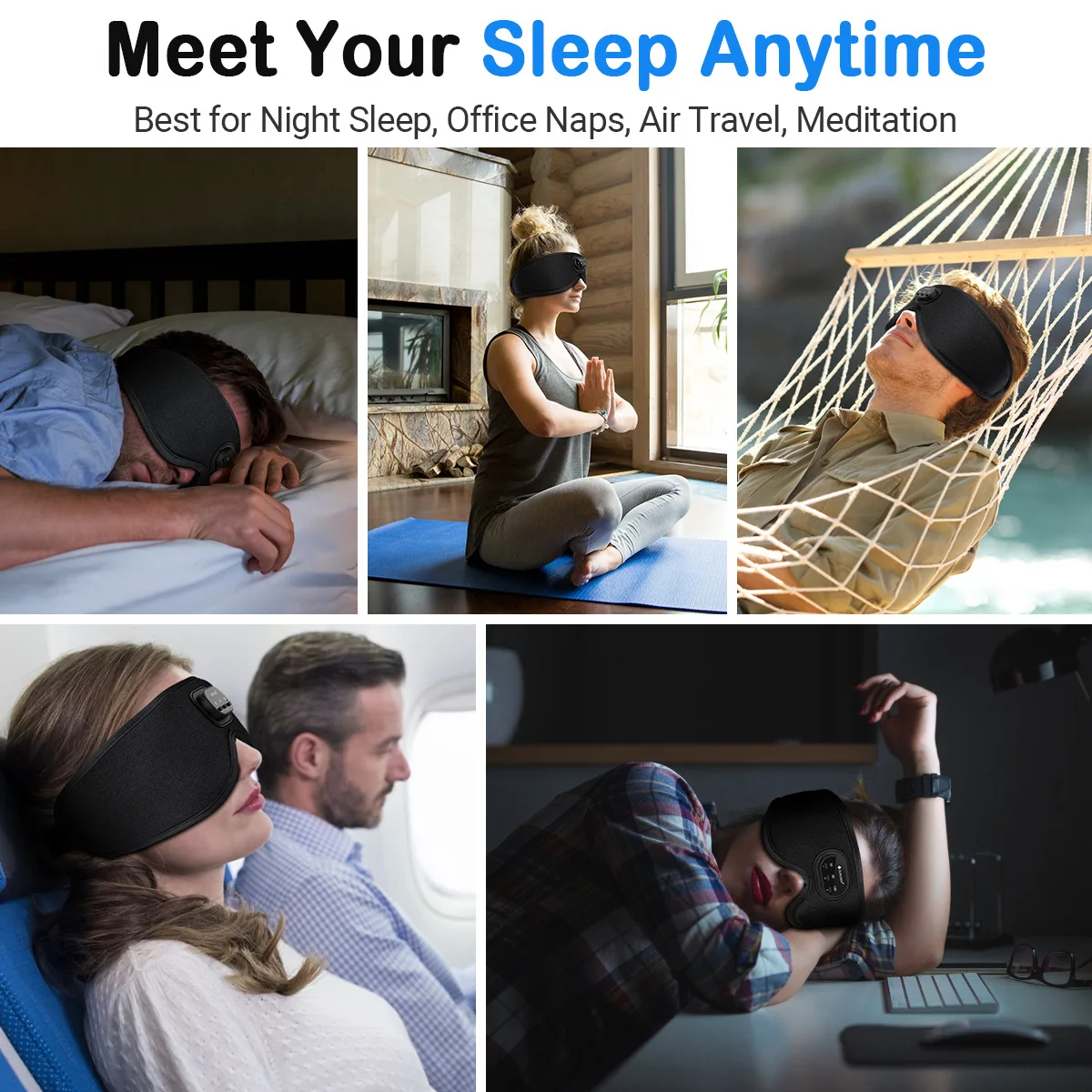 Bluetooth 5.3 Sleeping Headphone 3D Wireless Breathable Music Eye Mask White Noise Headset Handsfree Call Earphone Timed Shutdow