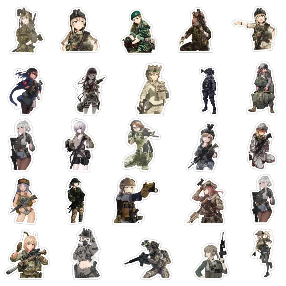 10/50PCS Camouflage Soldato Femminile Del Fumetto Adesivi Militare Anime Ragazza Graffiti Decalcomanie Adesivo per Skateboard Notebook Telefono