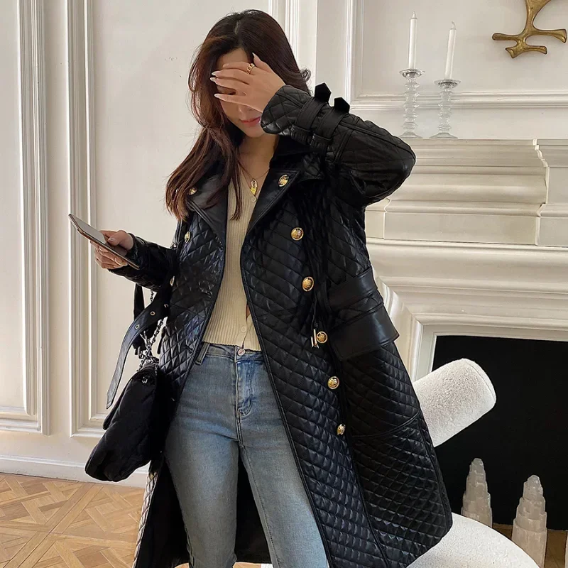 Tajiyane Women's Trench Coats Autumn Spring 100% Genuine Leather Jackets Fashion Sheepskin Coat with Belt Casaco Feminino Gmm830