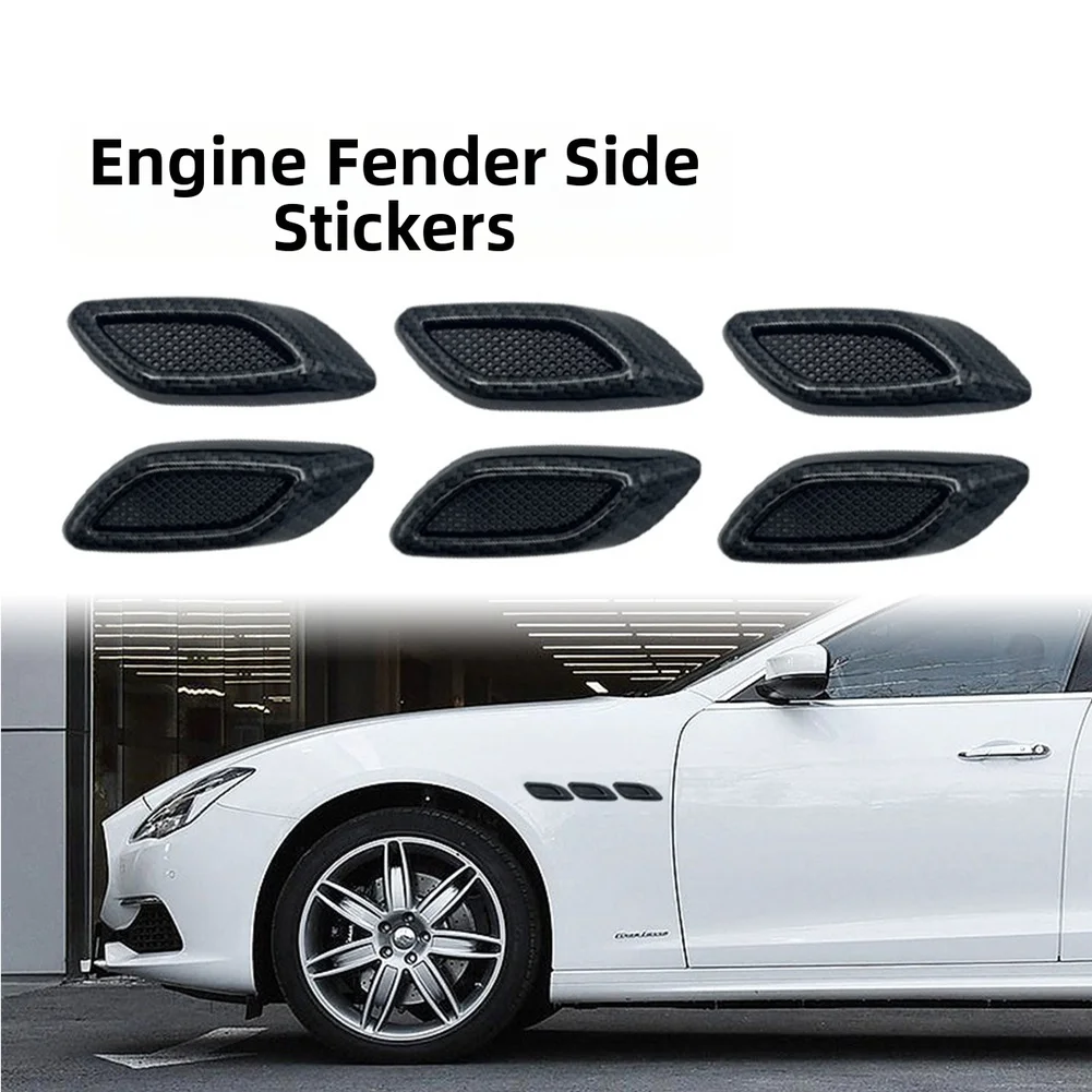 

6pcs Auto Air Vent Sticker 10.8*3.7cm Car Hood Side Vents ABS Carbon Fiber Stickers Hood Decoration Fender Side Sticker