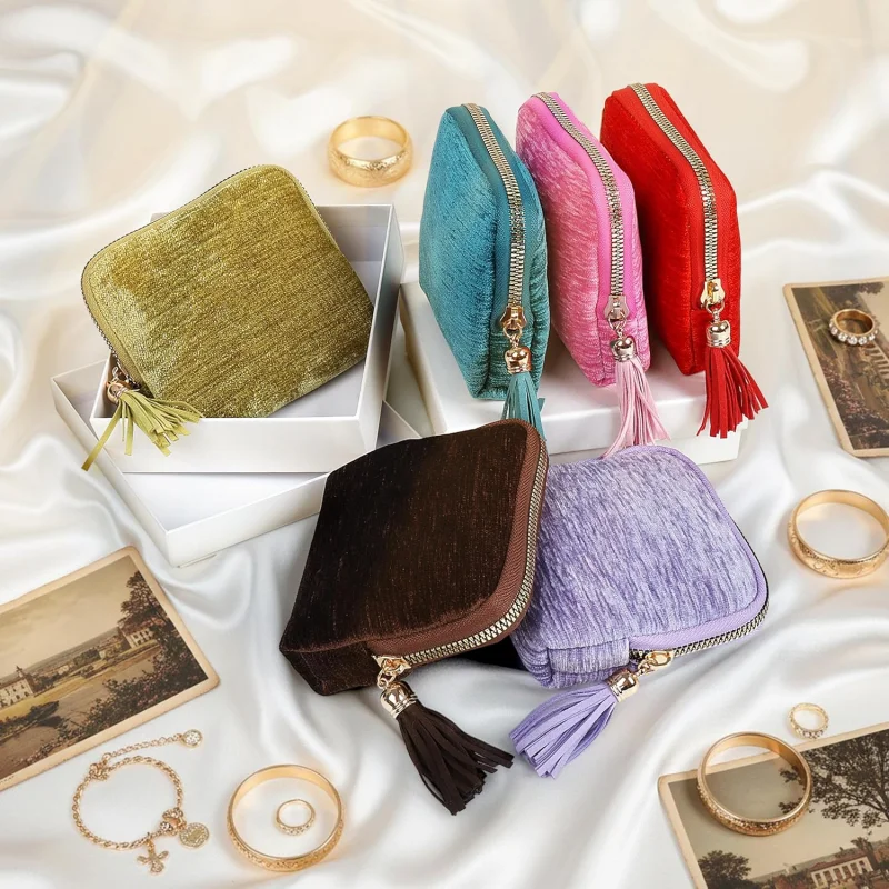 Schmuck-Organizer für Reisen: Valentinstagsgeschenke für Frauen 6-lagiger Samt-Reißverschlussbeutel für Armreifen und Gliederarmbänder – Detail 12