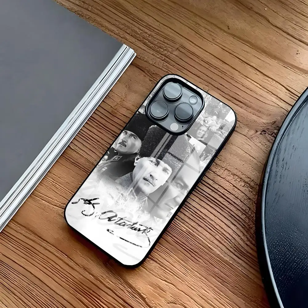 تركيا مصطفى كمال أتاتورك جراب هاتف آيفون 15 برو 16 15 14 13 12 11 Mini X XS XR Max 6 8 Plus SE 2020 تصميم زجاجي كوف