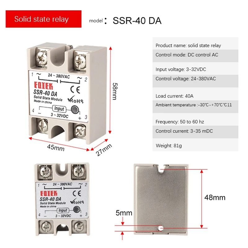 REX-C100 PID Temperature Controller, Dual Digital Display Temperature Controller+Thermocouple + 40DA Solid State Relay