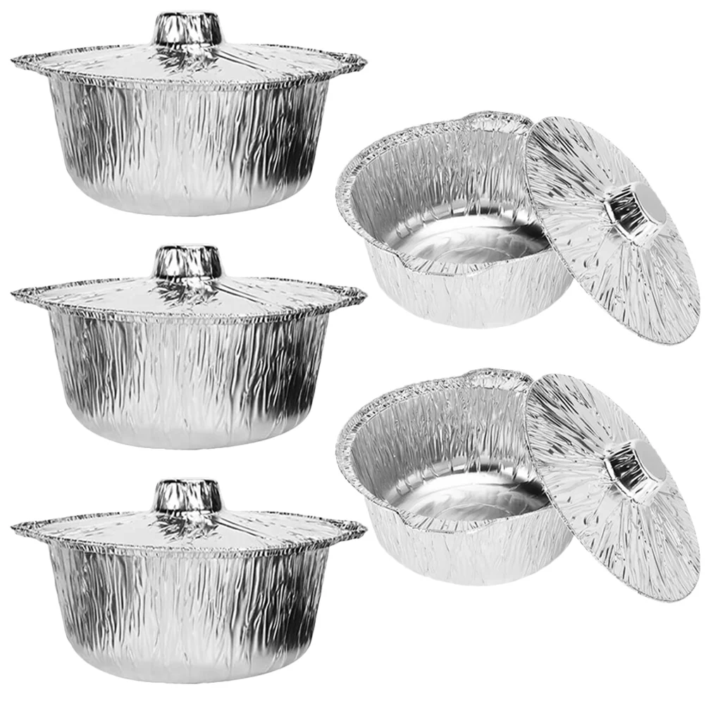 5 Pcs Aluminum Foil Pot Grill Multi-use Camping Pans Packing Box Food Cake Baking