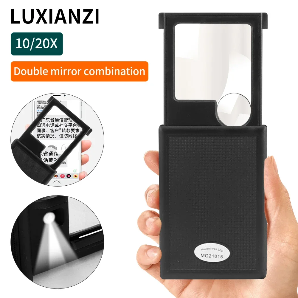 LUXIANZI Portable Pull-out Magnifier With LED Light For Jewelry Appraisal Reading Magnifying Glass 30/60X Mini Pocket Hand Loupe