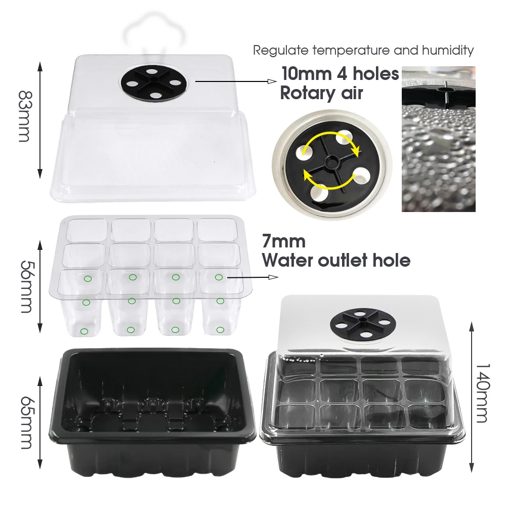 3-styles 12 Holes Seedling Trays Germination Box Indoor Garden Seed Growing with Transparent Cover Succulent Transplant Package