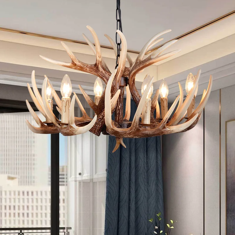 Retro Antler Chandelier Large Resin Nordic Ceiling Light Room Bedroom Restaurant Study Lighting Lamps Home Decor Accessories