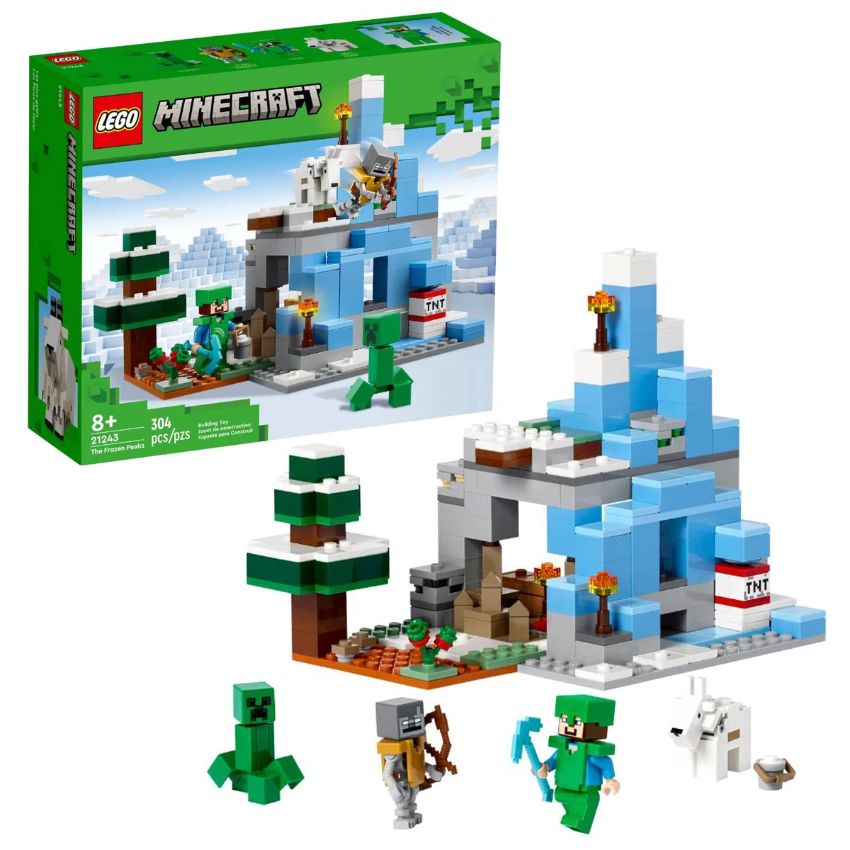 LEGO ® Майнкрафт ® Знаковые персонажи The Frozen Peaks 21243, Стив, Крипер ™ , Аутентичные аксессуары Stray and A Goat 21243 LEGO ® Майнкрафт ® Знаковые персонажи The Frozen Peaks 21243, Стив, Крипер ™ , Аутентичные аксессуары Stray and A Goat 21243