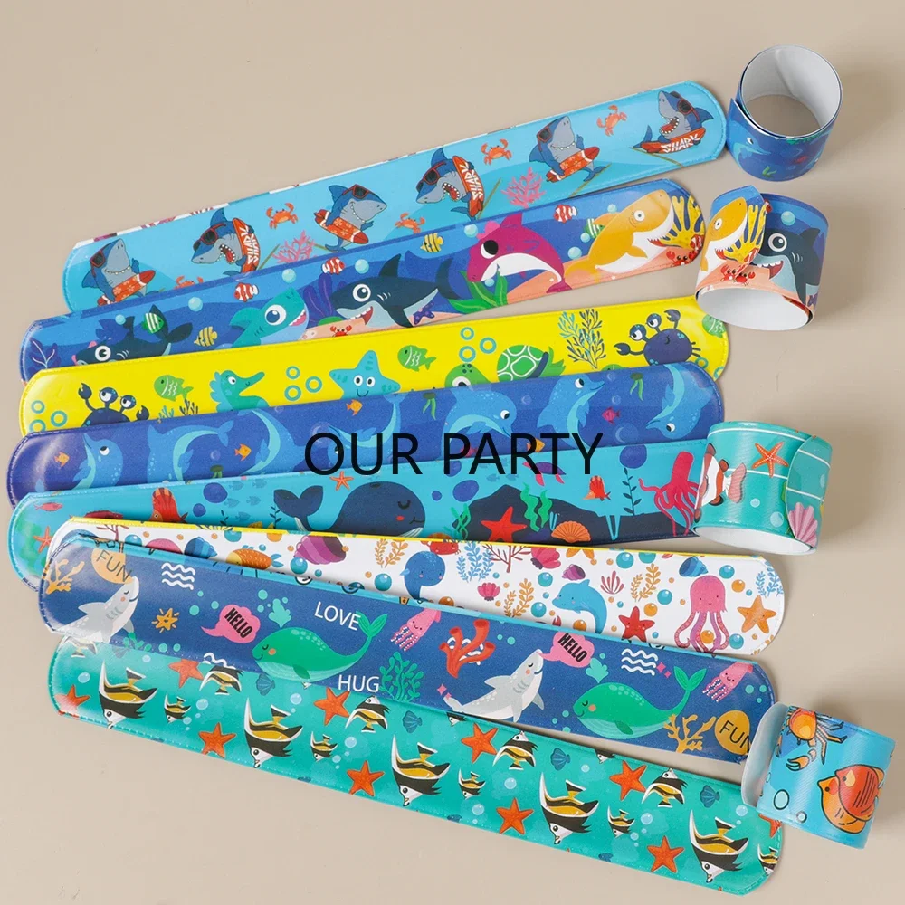 12Pcs Cartoon Ocean Animal Theme Slap Bracelets Shark Fish Wristband for Kids Birthday Party Favors Pinata Fillers Goodie Bag