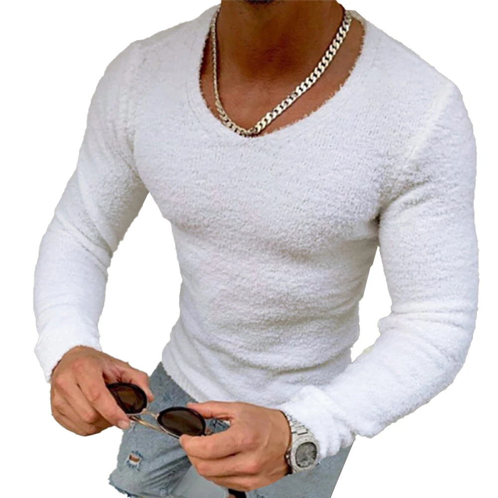 T-shirt en peluche à manches longues pour hommes, pull décontracté, t-shirt monochrome, vêtements de fitness musculaire, chaud, optique, automne, hiver