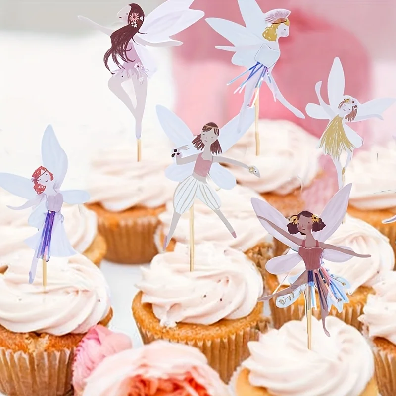 12/24pcs Fairy Cupcake Topper Girl Birthday Cake Topper Fairy Themed Party Decorations Ballet Dancer Cake Decoration
