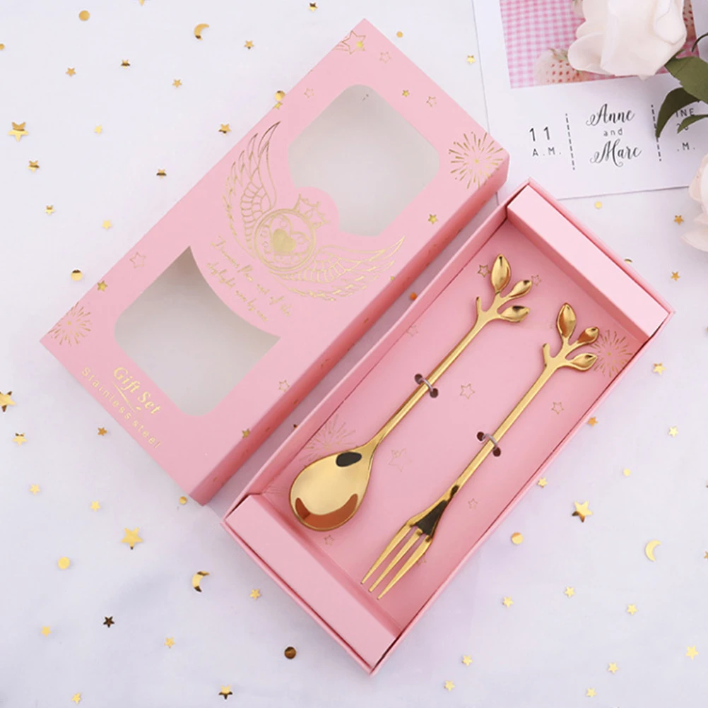 

2 Sets Stainless Steel Spoon Fork Crown Decor Dessert Tea Coffee Ice Cream Long Handle Tableware Set Elegant Glossy For