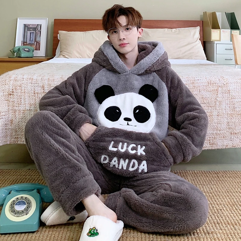 Thickened Pajamas For Men Thick Plush Fleece Pajama Sets Winter Coral Velvet Warm Flannel Clothes Home Suit Sleepwear Пижама