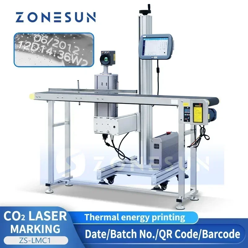 ZONESUN ZS-LMC1 CO2 Laser Printing Machine Date Code LOGO QR Barcode Marking Production Bottle Leather Wood Packaging Line