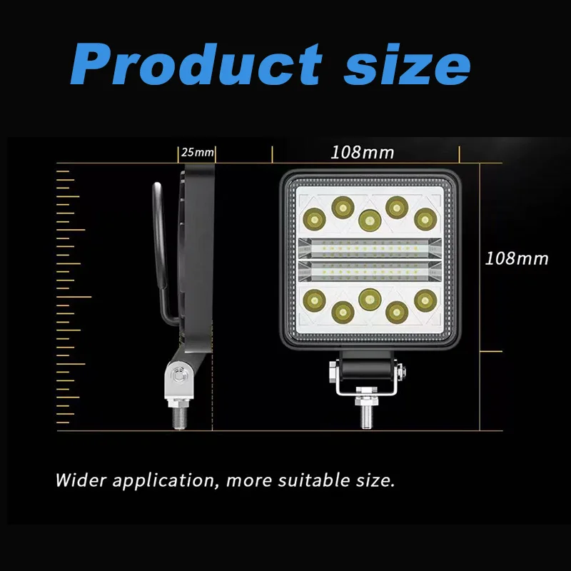 Broad Vision Square Headlights 34SMD Work Light LED 24v  3030LED Chip Light Bar for 4x4 Offroad Truck SUVs, ATVs,Boats