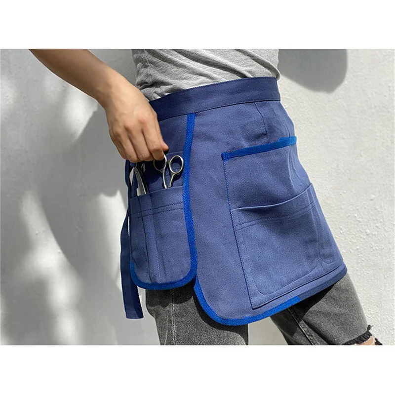 

Canvas Multi-Pockets Waist Apron Bulk Set Short Waitress Waiter Server Half Multi Pocket Half Bib Short Apron Tool Storage Apron