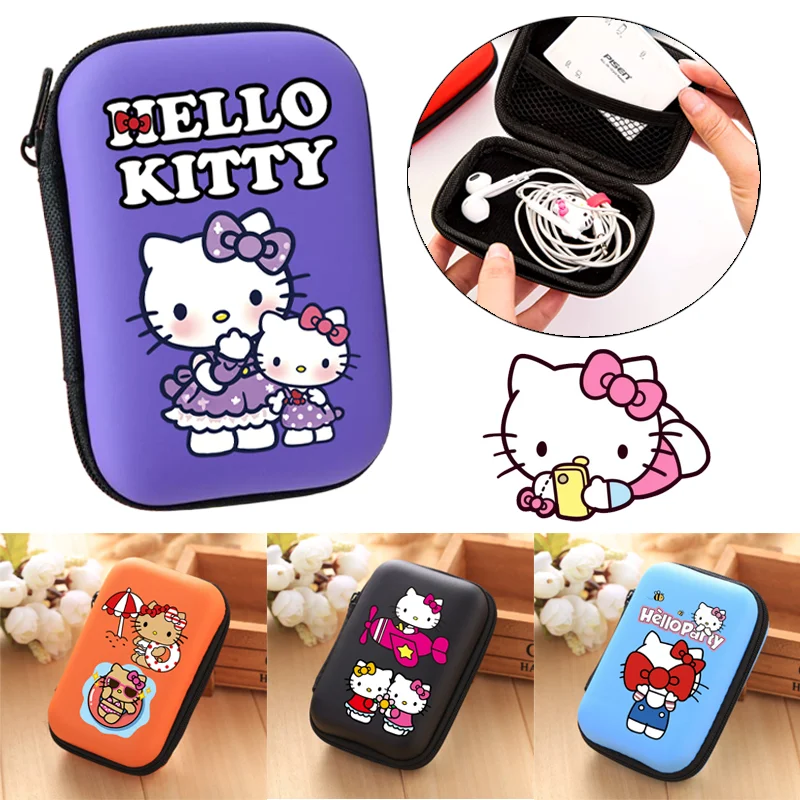 

Hello Kitty Earphone Data Storage Bag Portable Travel Cable Organizer Charging Case Zipper Bags Electronics Storage Holder Case