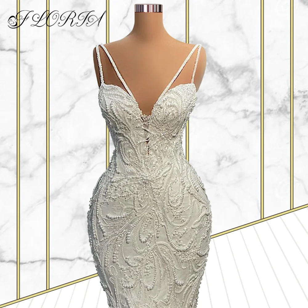 Abiti da sposa a sirena di lusso 2023 eleganti perle bianche in rilievo pizzo donne africane sposa abito da sposa Vestidos de noiva