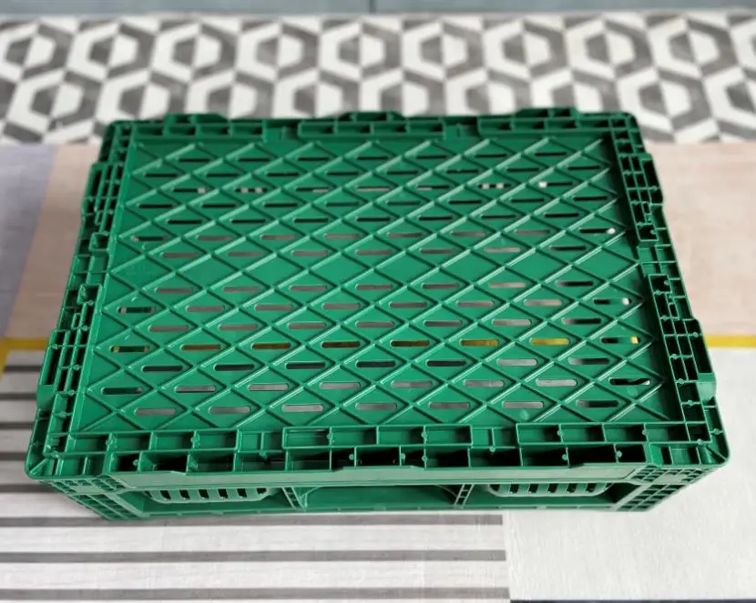 Cesta de caja de almacenamiento con ventilación de plástico plegable y apilable, resistente, reutilizable, 500x330x170 Mm, Color verde personalizado