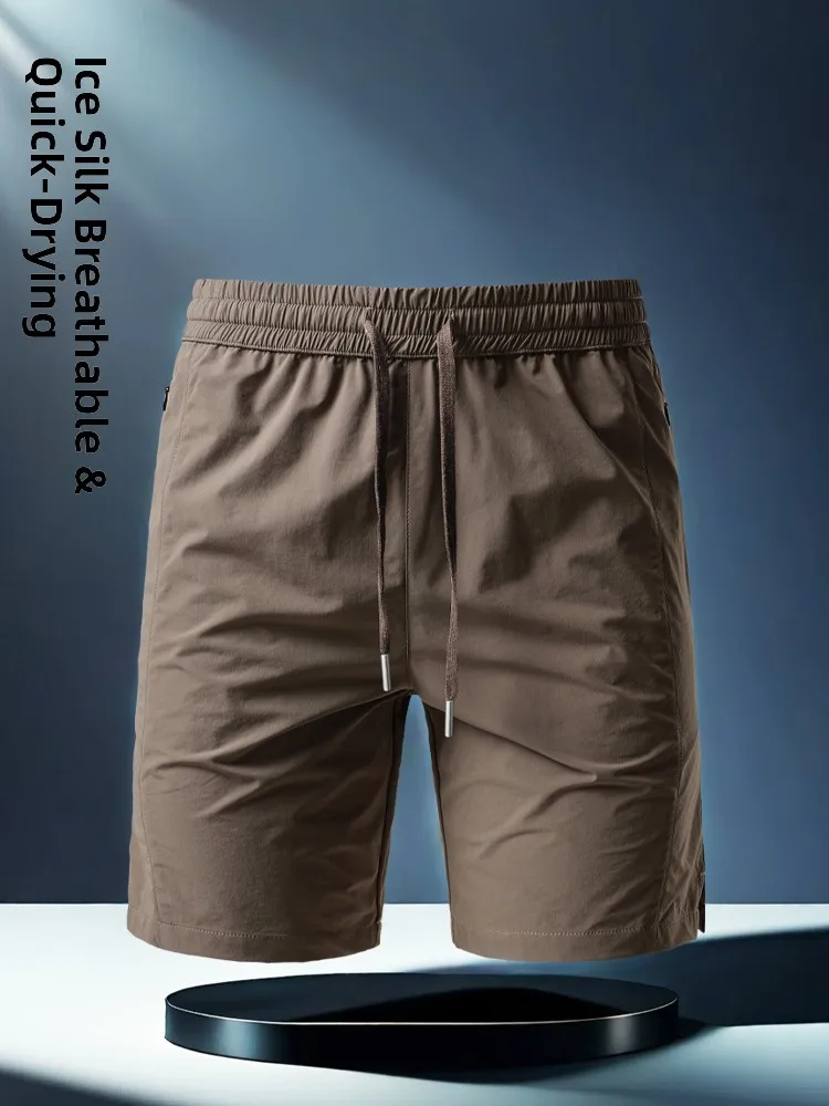 

Мужские летние тонкие повседневные брюки из ледяного шелка, дышащие спортивные брюки Qui Dry, драпированные крутые брюки с пятью точками Busin