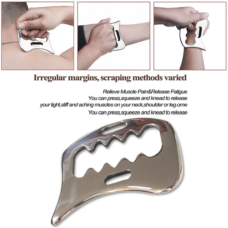 2PCS Stainless Steel Gua Sha Scraping Massage Tool Soft Tissue Mobilization Body Pain Scraping Tool Durable Silver