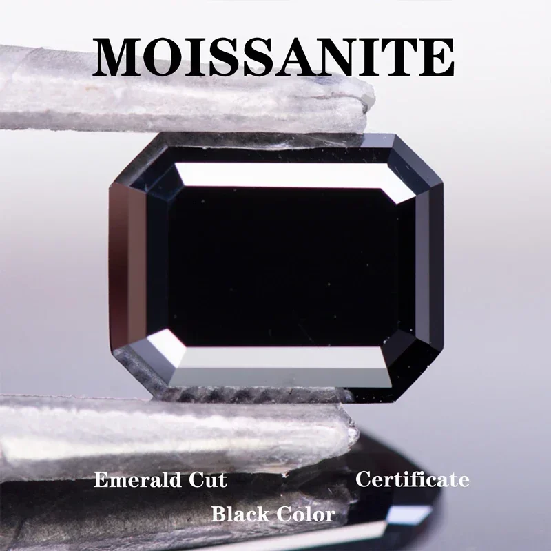 

Moissanite Stone Natural Black Color Emerald Cut Charms Gemstone DIY Ring Necklace Earrings Materials with Certificate