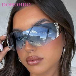 DOHOHDO Cyberpunk Y2K Sunglasses Women Fashion Rimless One Piece Sun Glasses Men Vintage Shades 2000S Accessories 90S Glasses