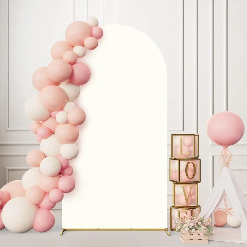 

7.2FT Metal Backdrop Stand with Wedding Arch Cover Spandex for Birthday Party Baby Shower Graduation Ceremony Decoration, White