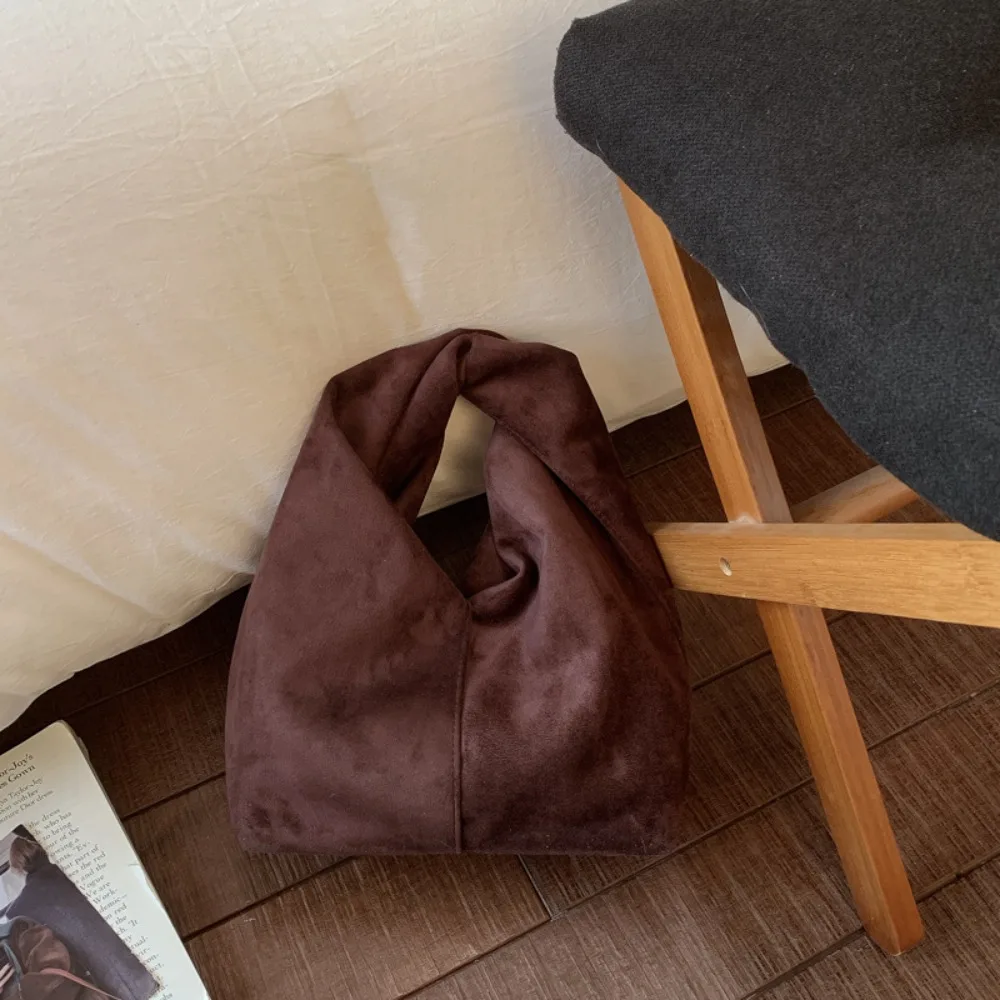 

Casual Elegant Suede Pleated Handbag Solid Color Faux Suede Cloud Tote Bag Soft Retro Clutch Bag Women