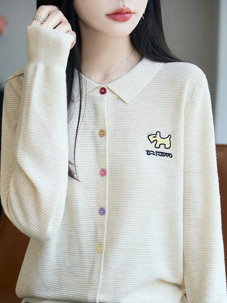 2025 neue Lose ort Svel Strickjacke frauen Top Frühen Herbst Dünne Gestickte Vorne Offen Oberbekleidung Pullover