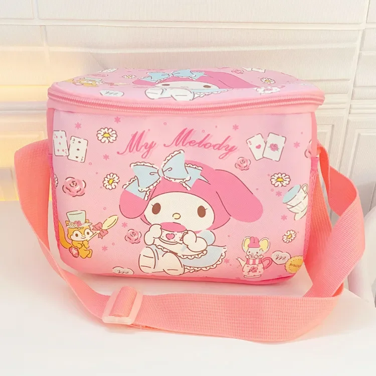 Kawaii Sanrio My Melody Kuromi Cinnamonroll Cartoon PU Beach Cooler Bag diagonale bento bag Lunch Thermal Fridge Bag Girls Gift