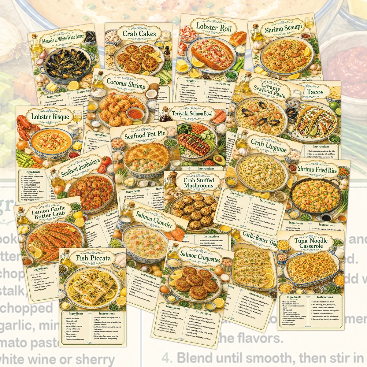 Home Cooking Recipe - 20 adet Deniz Ürünleri Tarif Kartları,