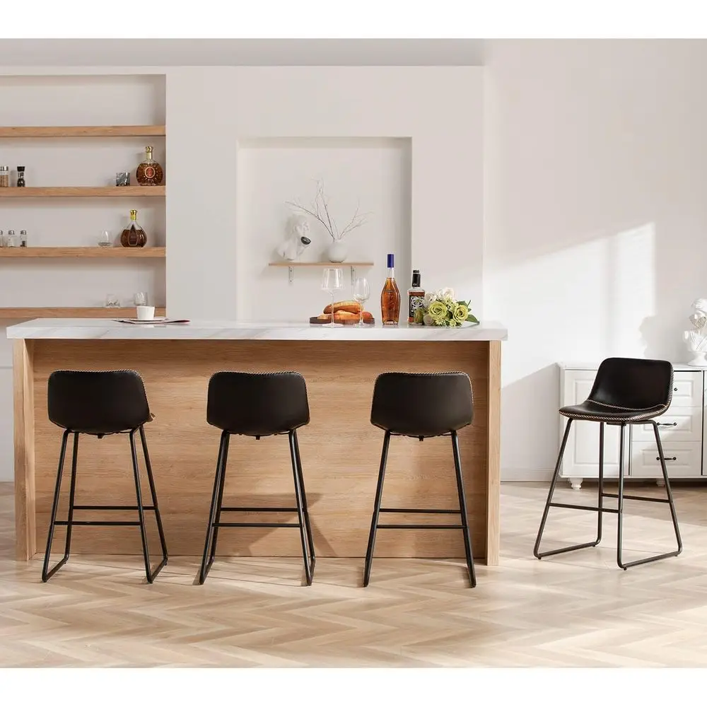 

Набор из 4 барных стульев из искусственной кожи, высотой 26 дюймов, с поддержкой для спины, для кухонного острова или бара