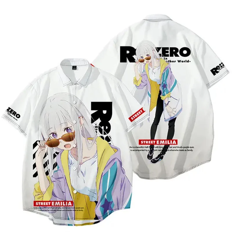 

2025 Girl REM Short sleeved Shirt - Re: Life in a World Different from Zero Anime, Men's Shirt Polyester Top Men's Casual Shirt