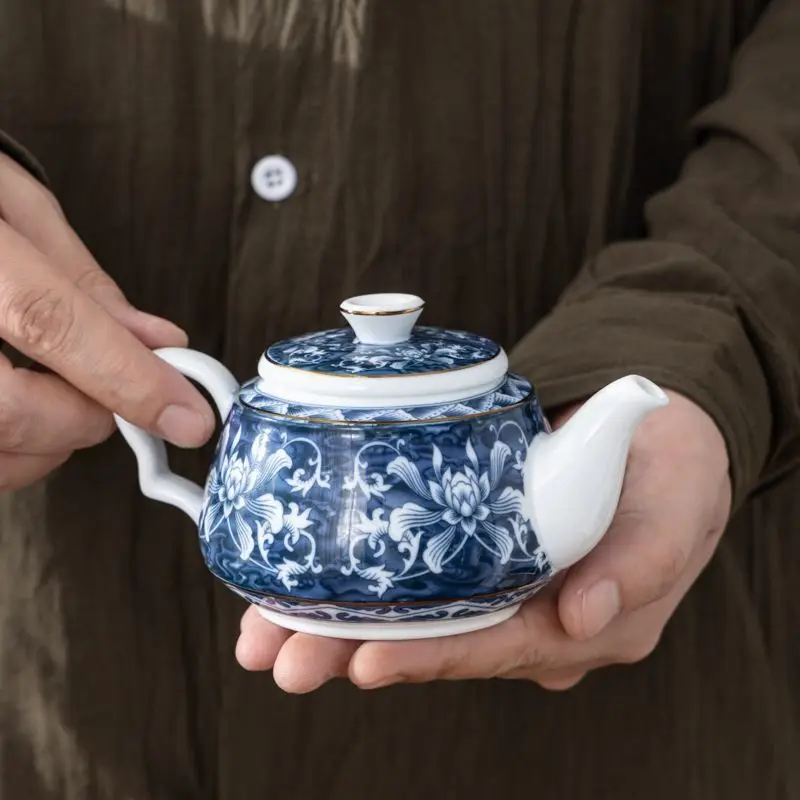 Jingdezhen-blue and white porcelain teapot, Chinese Kungfu tea set, household ceramic pot for Puer, service kettle, cute Teaware