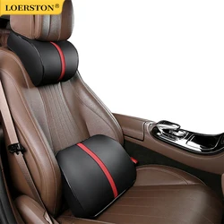 PU Leather Car Neck Pillow Seat Headrest Support Memory Foam Pillow Auto Headrest Lumbar Support Pad Curved Waist Pillow Cushion