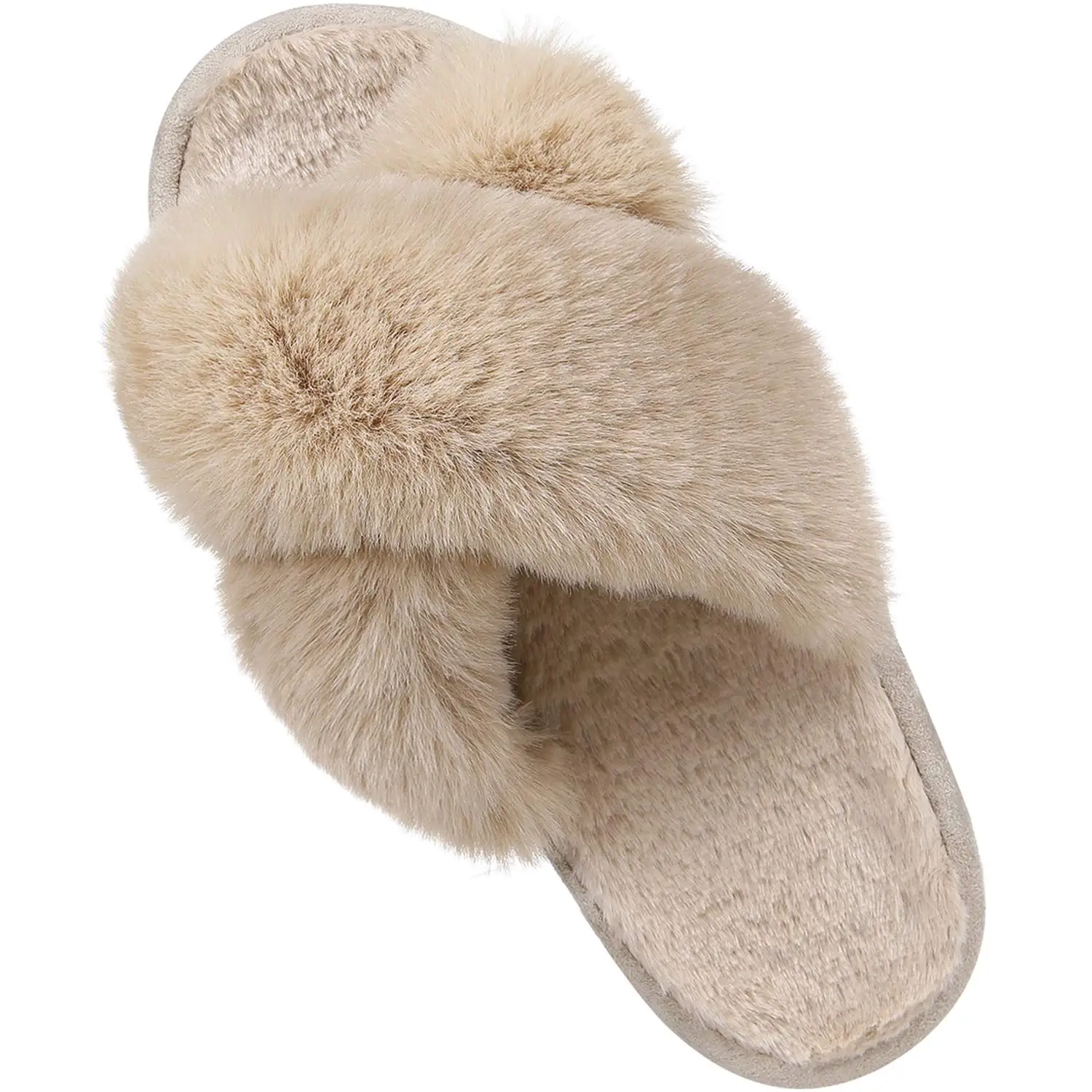 Goosecret New Women\'s Cross Band Fuzzy Slippers Fluffy Open Toe House Slippers Cozy Plush Bedroom Shoes With Medium Arch Support