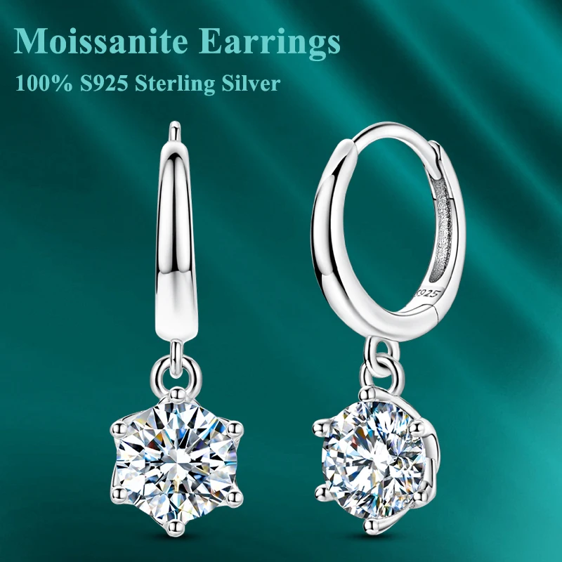 

2ct Moissanite Earring 100% 925 Sterling Silver Orginal Drop Earring Wedding Engagement Bride Jewelry with Certificate for Women