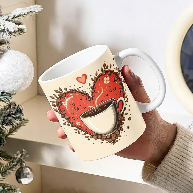 

1pcs Red Heart Outline Ceramic Cup with Handle, Creative Coffee Cup, Insulated Milk Cup, Office Tea Cup, Fade-Resistant