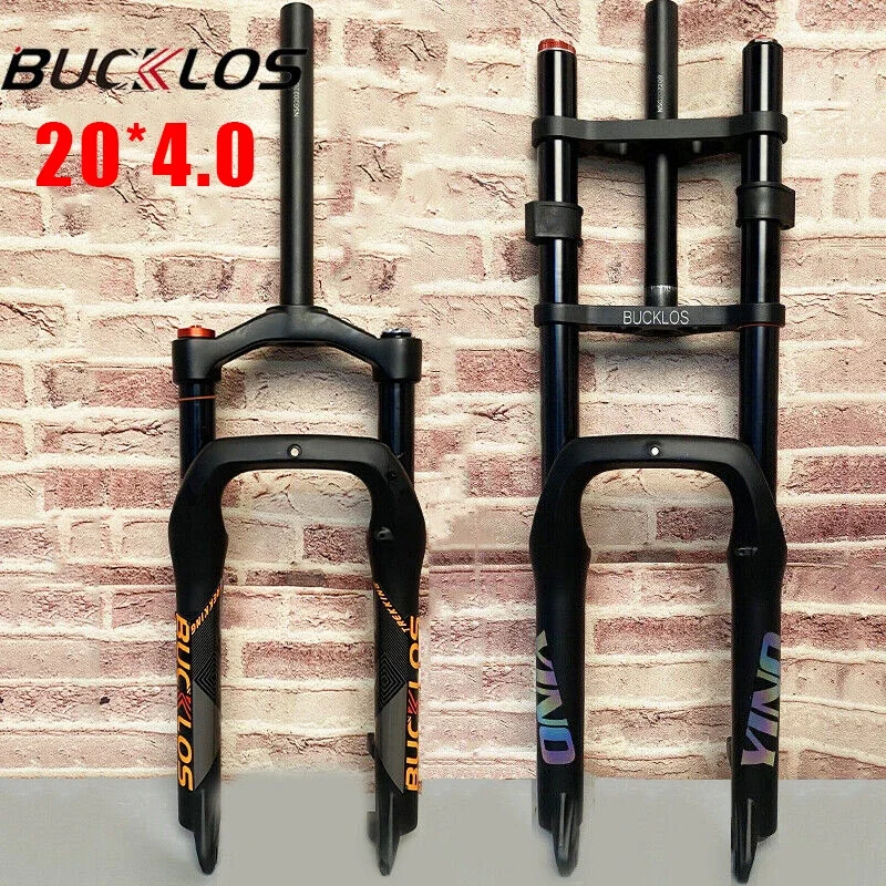 BUCKLOS 20*4.0 Bicycle Suspension Fork Disc Brake E-bike Air Suspension Mountain Bike Fork Single/double Shoulder Fork Bike Part