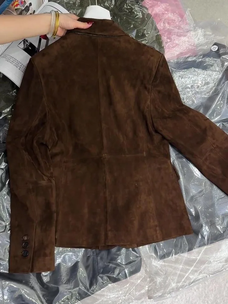 2025 Autumn New Sle Women's Suede Jaet Deep Brown Retro Early Autumn Light Maturi Beautiful Mermaid Coat American Sle