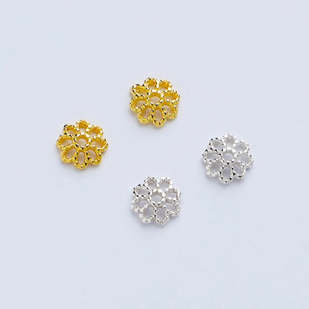 

10 pcs 925 Sterling Silver Gold Plated Openwork Flower Bead Caps Spacer Beads End Beads