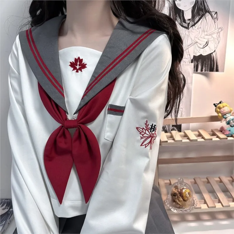 Terno japonês de marinheiro para meninas, uniforme escolar, saia plissada fofa, fantasia de anime para mulheres, retalhos brancos, JK, cinza e branco