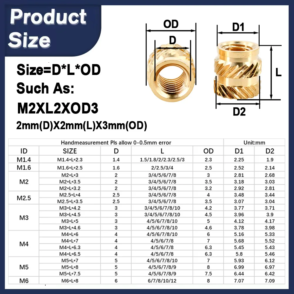 M2 M2.5 M3 M4 M5 M6 M8 Heat Brass Insert Nut Hot Melt Metric Thread Insertnut Double Twill Knurled Insertion Nuts For 3d Printer