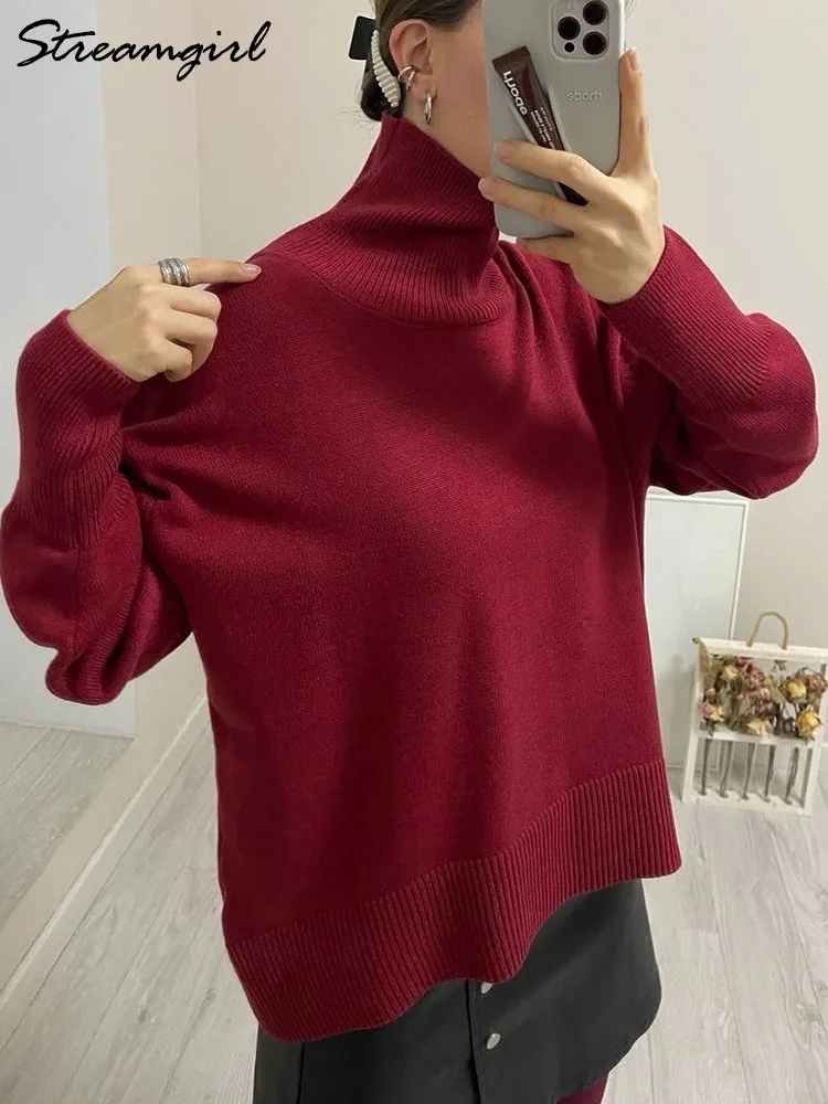 White Women\'s Turtleneck Sweater Autumn Winter Women Pullovers Loose Casual Knitwears Ladies Turtleneck Sweater Women Warm Top