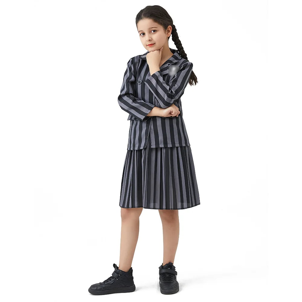 Addams Wednesday Halloween Kostuum Kids Meisjes Vrouwen Familie Verjaardagsfeestje Steeds Meer Academie Uniform Kleding Hand Pruik Cosplay