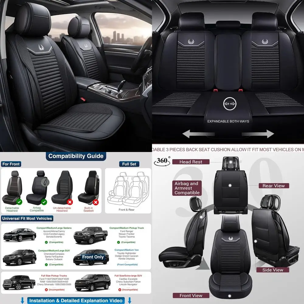 

Car Seat Covers Premium Waterproof Faux Leather Cushion Universal Accessories Fit SUV Truck Sedan Automotive Vehicle Auto Interi